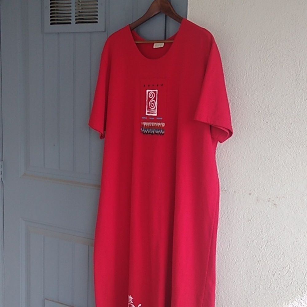 Cite Red short sleeve Fringe beading Dress Southwestern Country core